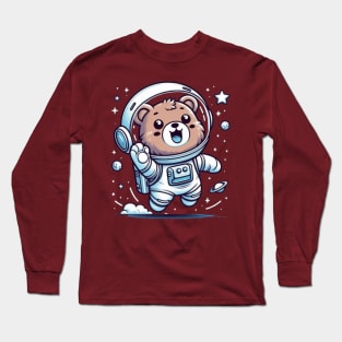 A cute happy grizzly bear astronaut, digital 2D line art Long Sleeve T-Shirt